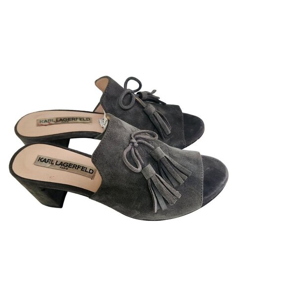 Karl Lagerfeld Shoes - Karl Lagerfeld Holly Suede Block Heel Bow Tassel Mules Size 6M